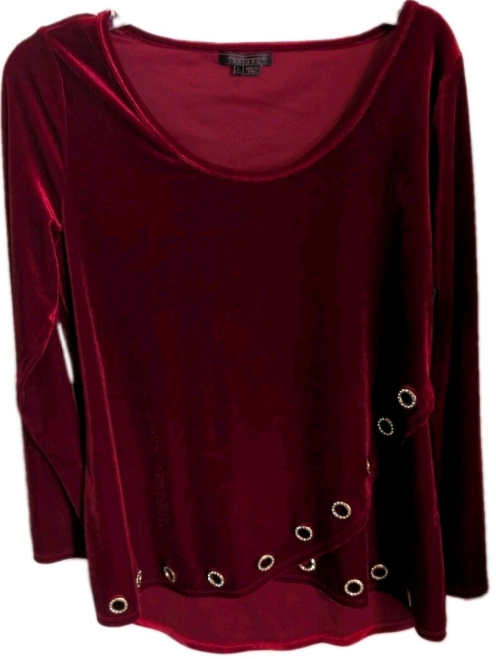 Fontana Women Regular Size Large Shiny Red Velvet Gold Tunic Top Blouse Shirt